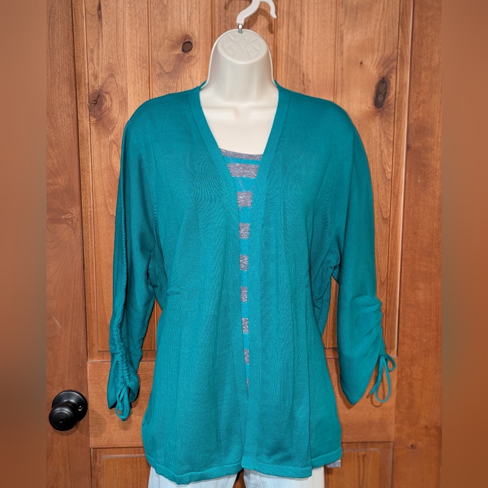 Woman Within Teal Knit Cardigan